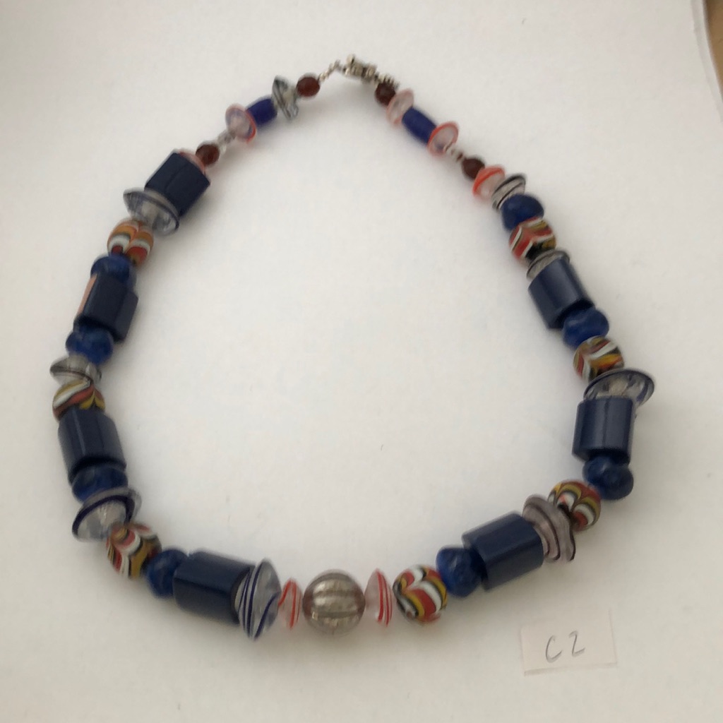 Blue Bead And Glass Necklace (#C2)